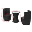 Afuera Living Contemporary Synthetic Poly Rattan 3 Piece Sofa in Black/Cream
