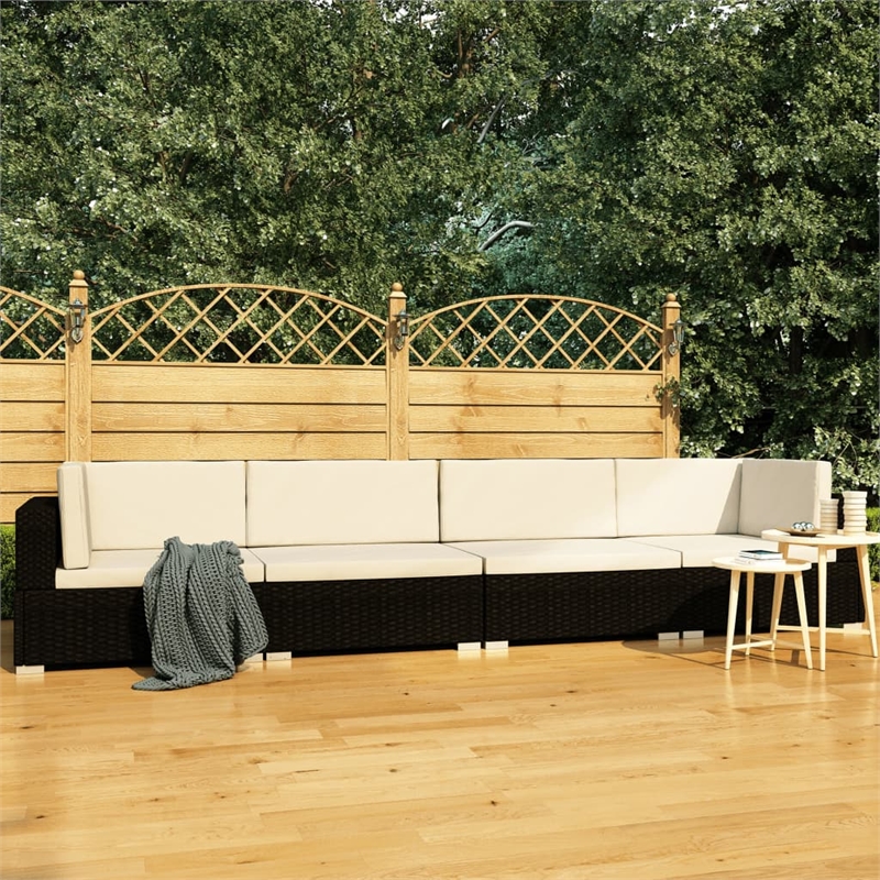 Afuera Living Contemporary 4 Piece Steel Patio Sofa Set in Black/Cream