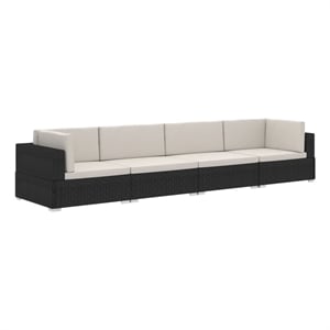 Afuera Living Contemporary 4 Piece Steel Patio Sofa Set in Black/Cream