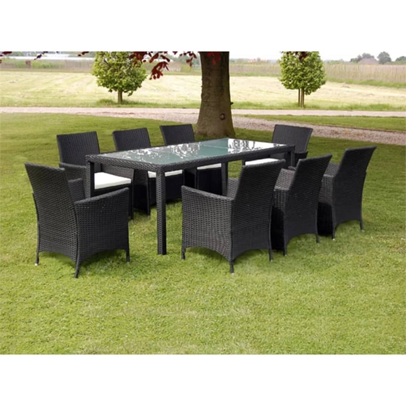 Afuera Living 9 Piece Poly Rattan Garden Furniture Set in Black