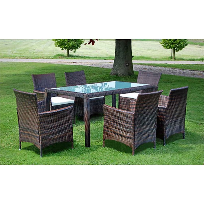 Afuera Living Contemporary Synthetic Poly Rattan 7 Piece Furniture Set in Brown