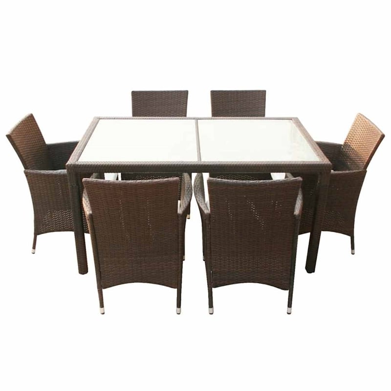 Afuera Living Contemporary Synthetic Poly Rattan 7 Piece Furniture Set in Brown