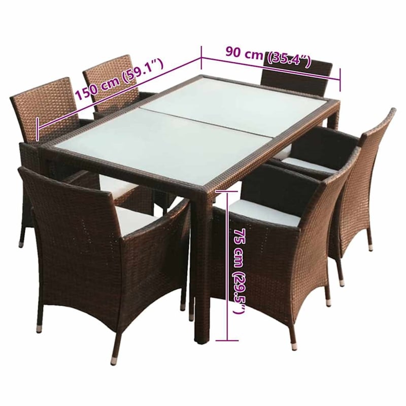 Afuera Living Contemporary Synthetic Poly Rattan 7 Piece Furniture Set in Brown
