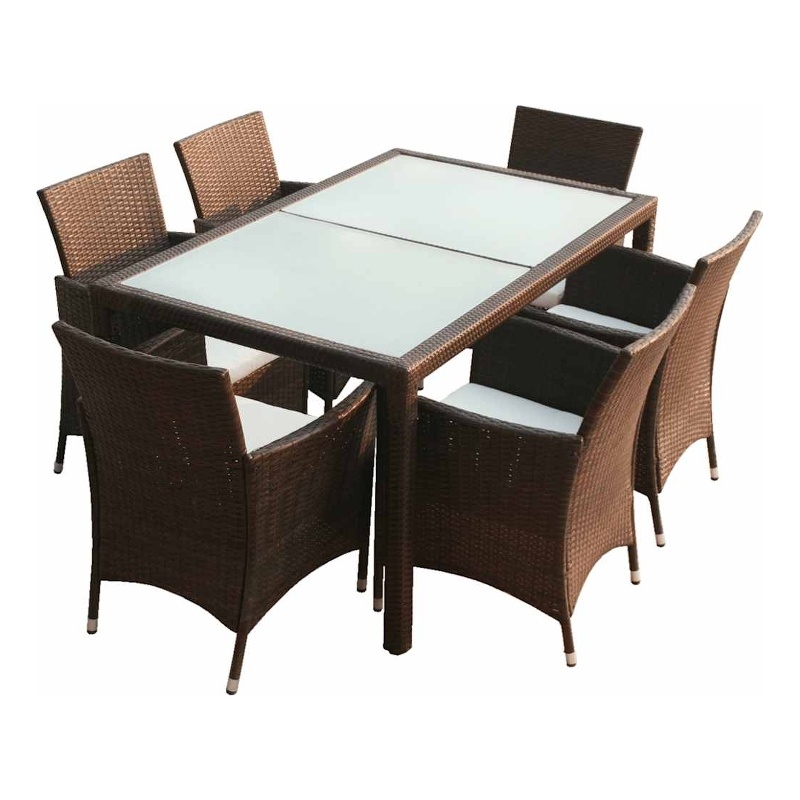 Afuera Living Contemporary Synthetic Poly Rattan 7 Piece Furniture Set in Brown
