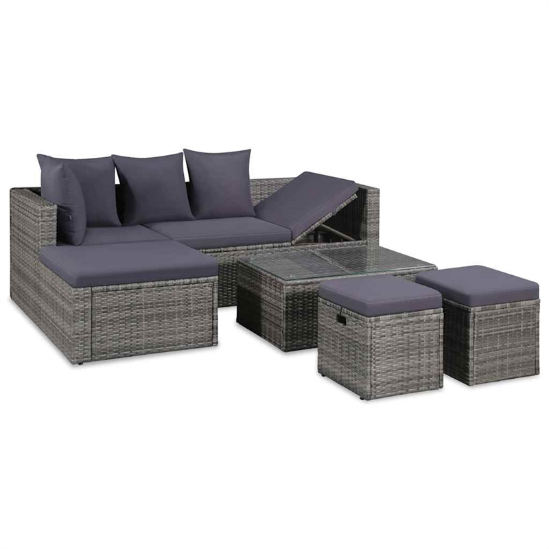 Afuera Living Contemporary Synthetic Poly Rattan Garden Lounge Set in Gray