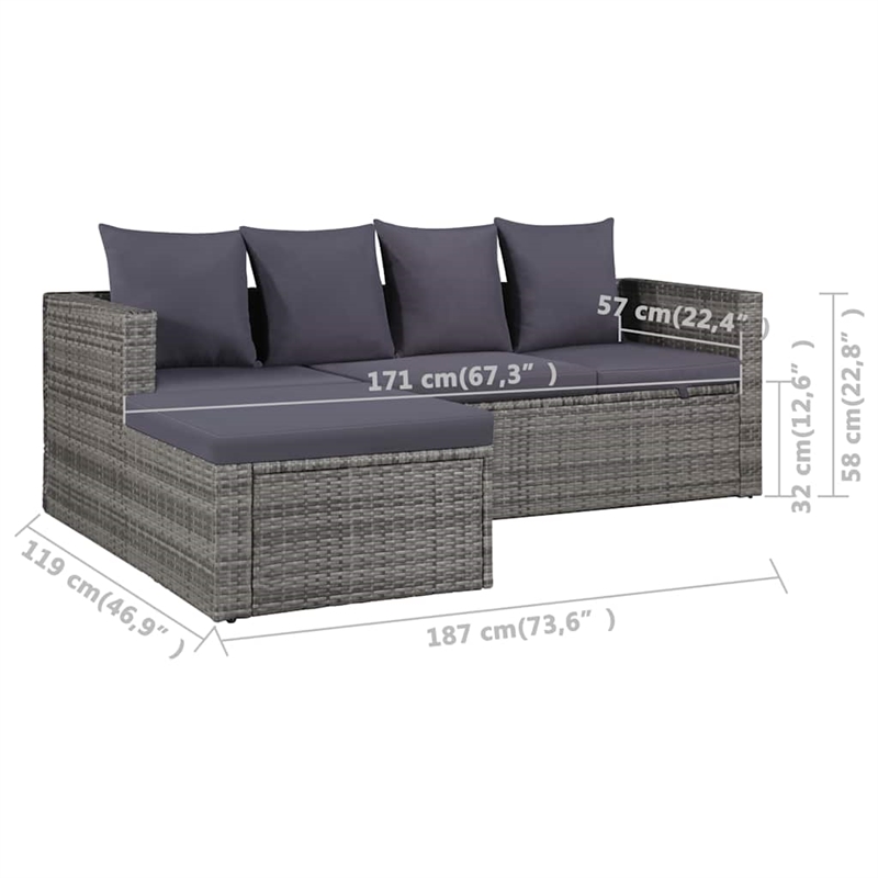 Afuera Living Contemporary Synthetic Poly Rattan Garden Lounge Set in Gray