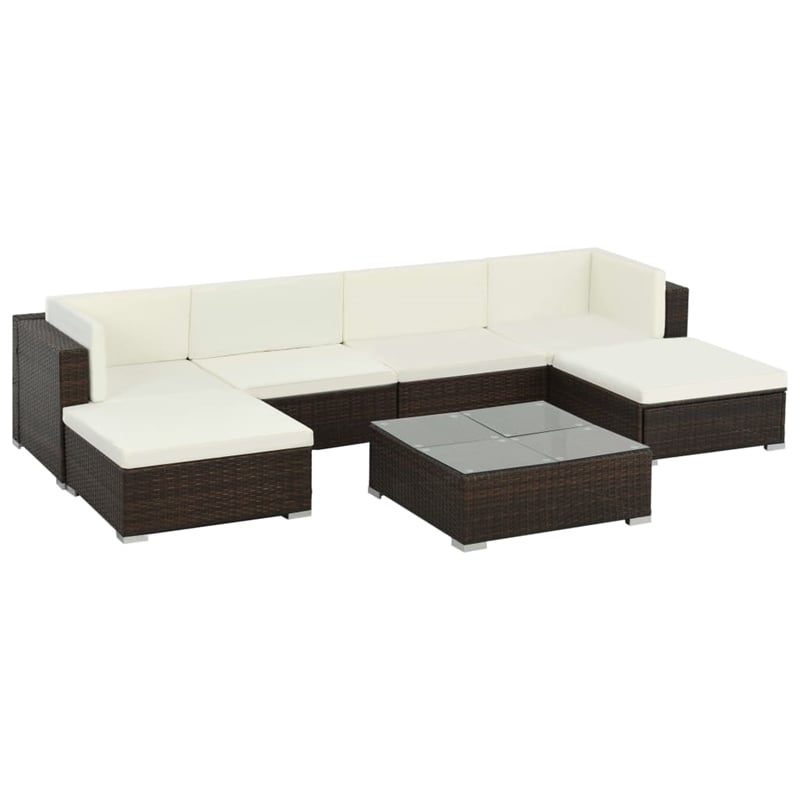 Afuera Living 7 Piece Poly Rattan Patio Sofa Set in Brown/Cream