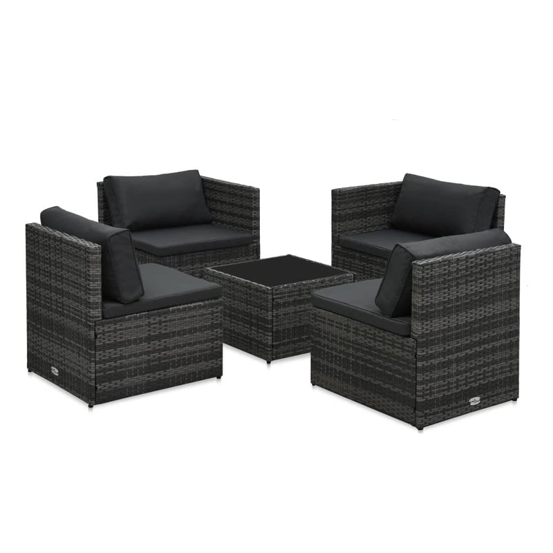 Afuera Living 5 Piece Poly Rattan Garden Lounge Set in Black/Gray/Anthracite
