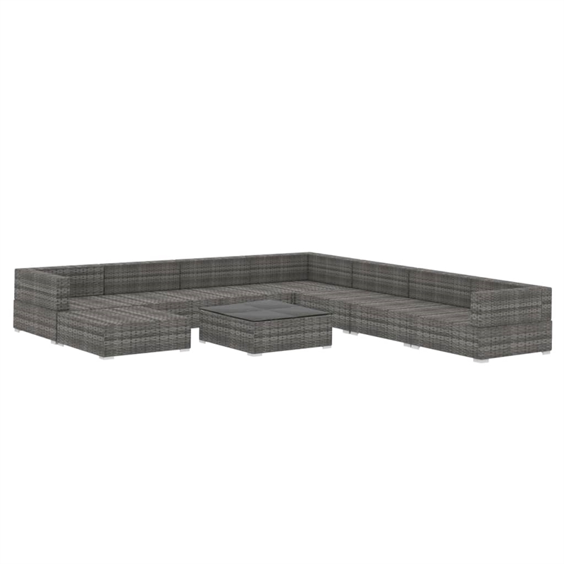 Afuera Living Contemporary Synthetic Poly Rattan 9 Piece  Lounge Set in Gray