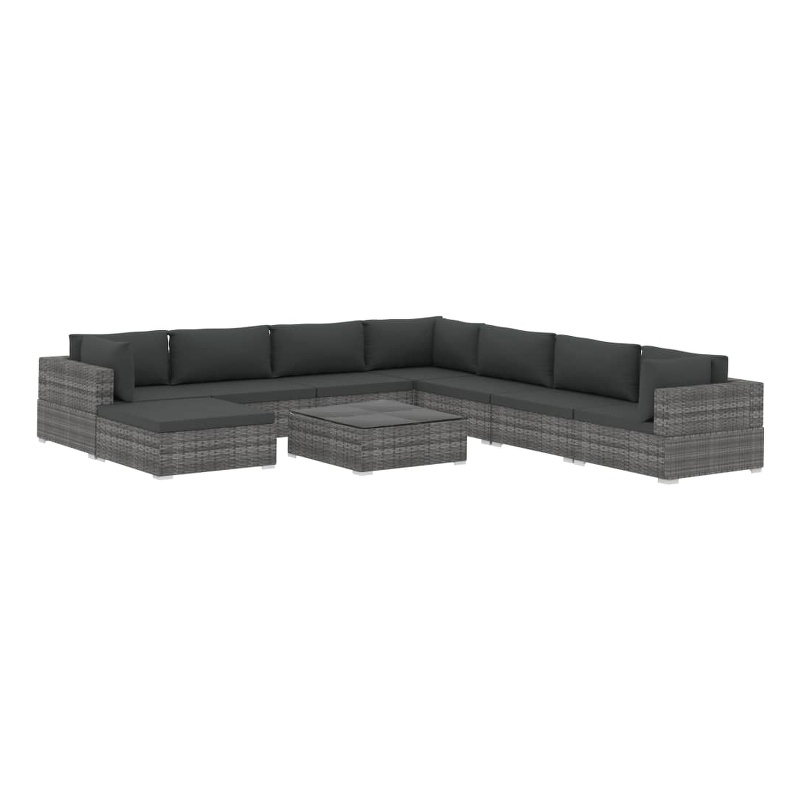 Afuera Living Contemporary Synthetic Poly Rattan 9 Piece  Lounge Set in Gray