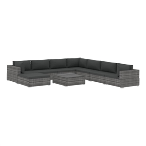 Afuera Living Contemporary Synthetic Poly Rattan 9 Piece  Lounge Set in Gray
