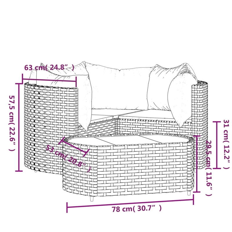 Afuera Living Contemporary 4 Piece Small Lounge Set in Brown