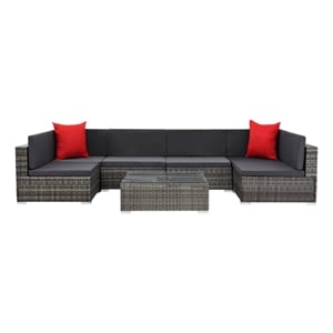 Afuera Living Contemporary Synthetic Poly Rattan 7 Piece Sofa Set in Gray/Red