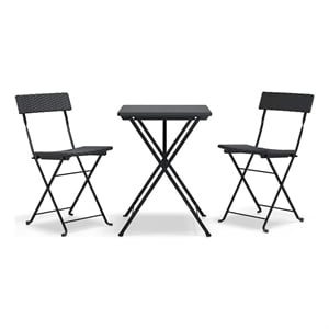 Afuera Living Contemporary 3 Piece Poly Rattan Small Bistro Set in Black