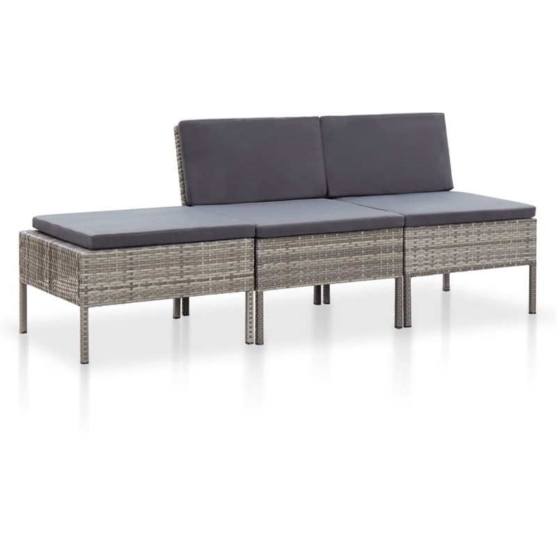 Afuera Living Contemporary 3 Piece Steel Garden Lounge Set in Gray