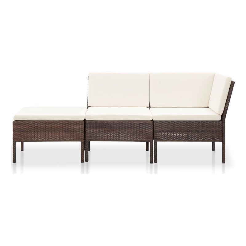 Afuera Living 3 Piece Poly Rattan Garden Lounge Set in Brown/Cream