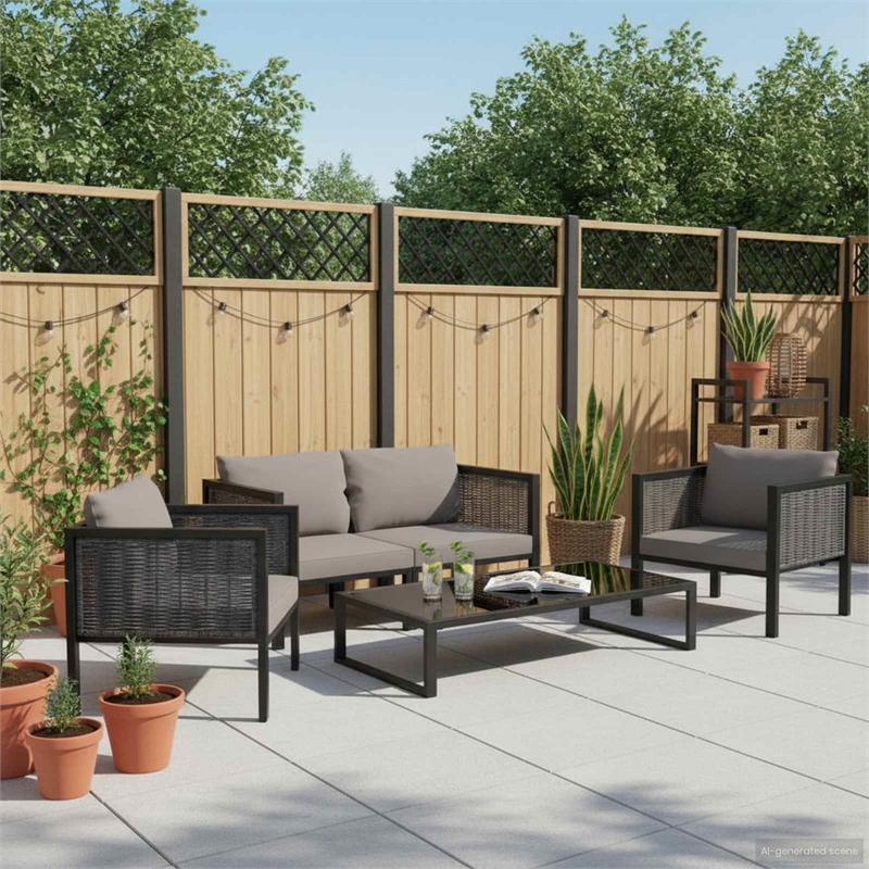 Afuera Living 5 Piece Poly Rattan Garden Lounge Set in Gray/Anthracite