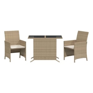 Afuera Living Contemporary 3 Piece Poly Rattan Small Bistro Set in Beige