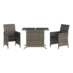 Afuera Living 3 Piece Poly Rattan Small Bistro Set in Gray/Blue