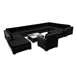 Afuera Living Contemporary 12 Piece Poly Rattan Lounge Set in Black