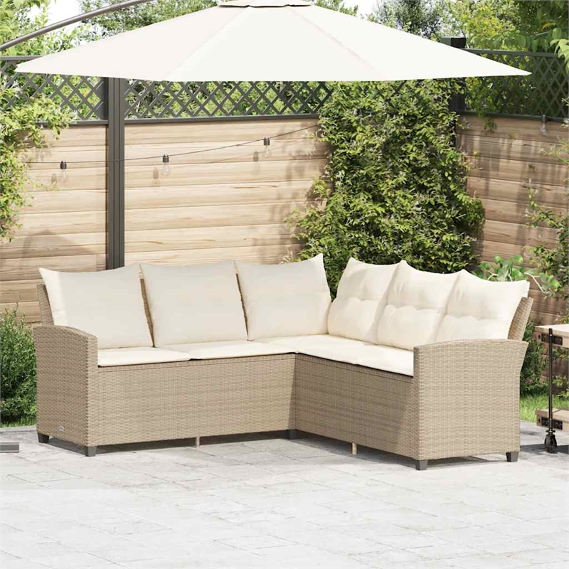 Afuera Living Contemporary Synthetic Poly Rattan  Large Sofa Beige