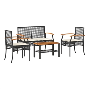 Afuera Living Solid Acacia Wood Garden Lounge Set in Black/Cream
