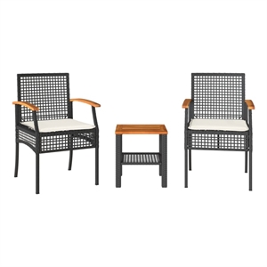 Afuera Living Contemporary 3 Piece Steel Bistro Set in Black/Brown/Cream