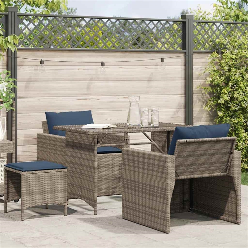 Afuera Living Contemporary 4 Piece Poly Rattan Sofa Set in Gray/Blue