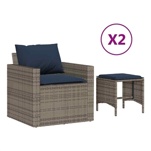 Afuera Living Contemporary 4 Piece Poly Rattan Sofa Set in Gray/Blue
