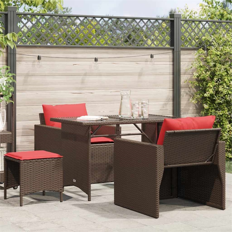 Afuera Living Contemporary 4 Piece Poly Rattan Sofa Set in Brown