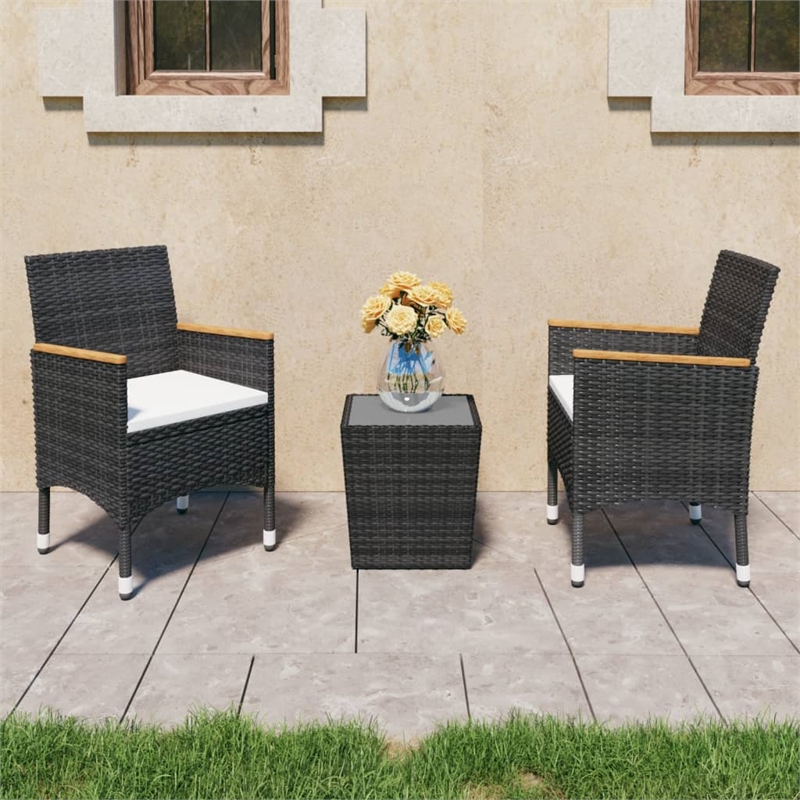 Afuera Living Contemporary 3 Piece Poly Rattan Bistro Set in Black/Cream