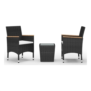 Afuera Living Contemporary 3 Piece Poly Rattan Bistro Set in Black/Cream