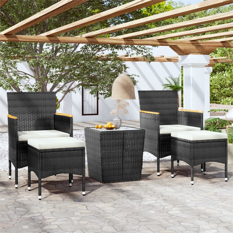 Afuera Living Contemporary 5 Piece Poly Rattan Bistro Set in Black/Cream