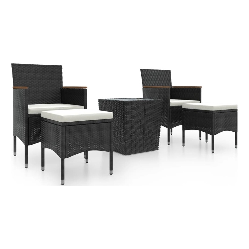 Afuera Living Contemporary 5 Piece Poly Rattan Bistro Set in Black/Cream