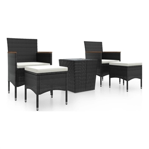 Afuera Living Contemporary 5 Piece Poly Rattan Bistro Set in Black/Cream