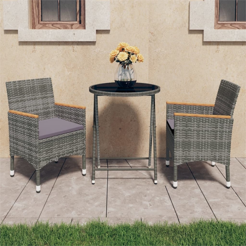 Afuera Living Contemporary Poly Rattan Small Bistro Set in Gray
