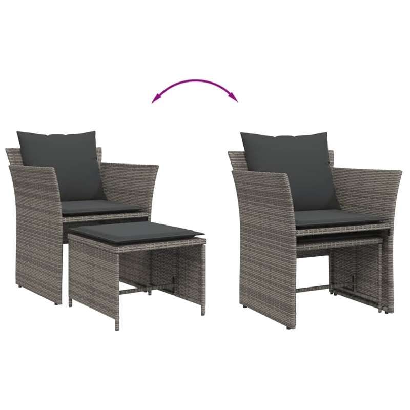 Afuera Living Contemporary Poly Rattan Small Furniture Set in Gray