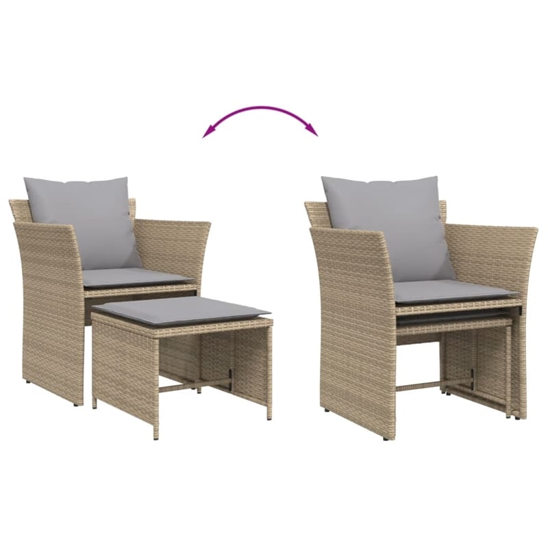 Afuera Living Contemporary Poly Rattan Small Furniture Set in Beige