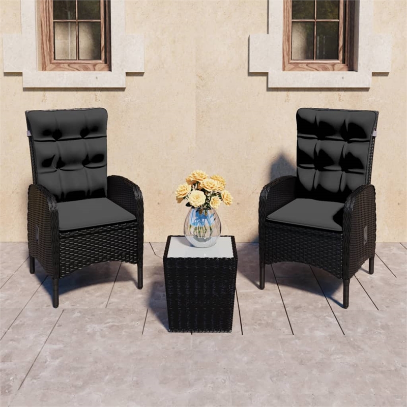 Afuera Living Contemporary Synthetic Poly Rattan Bistro Set in Black