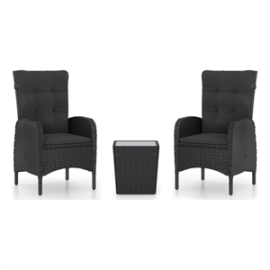 Afuera Living Contemporary Synthetic Poly Rattan Bistro Set in Black