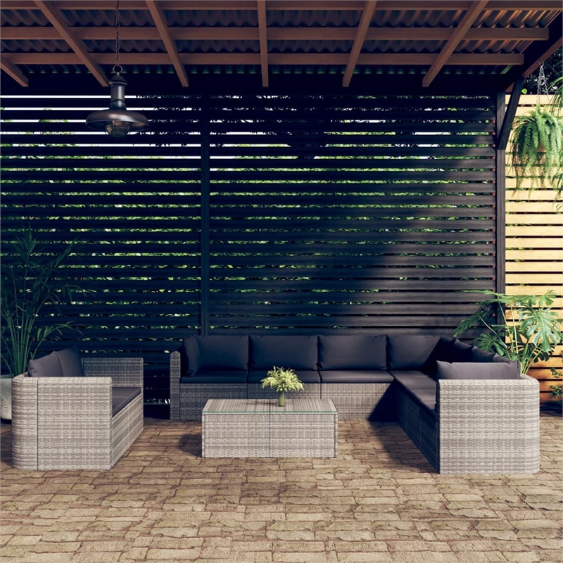 Afuera Living 10 Piece Poly Rattan Garden Lounge Set in Gray