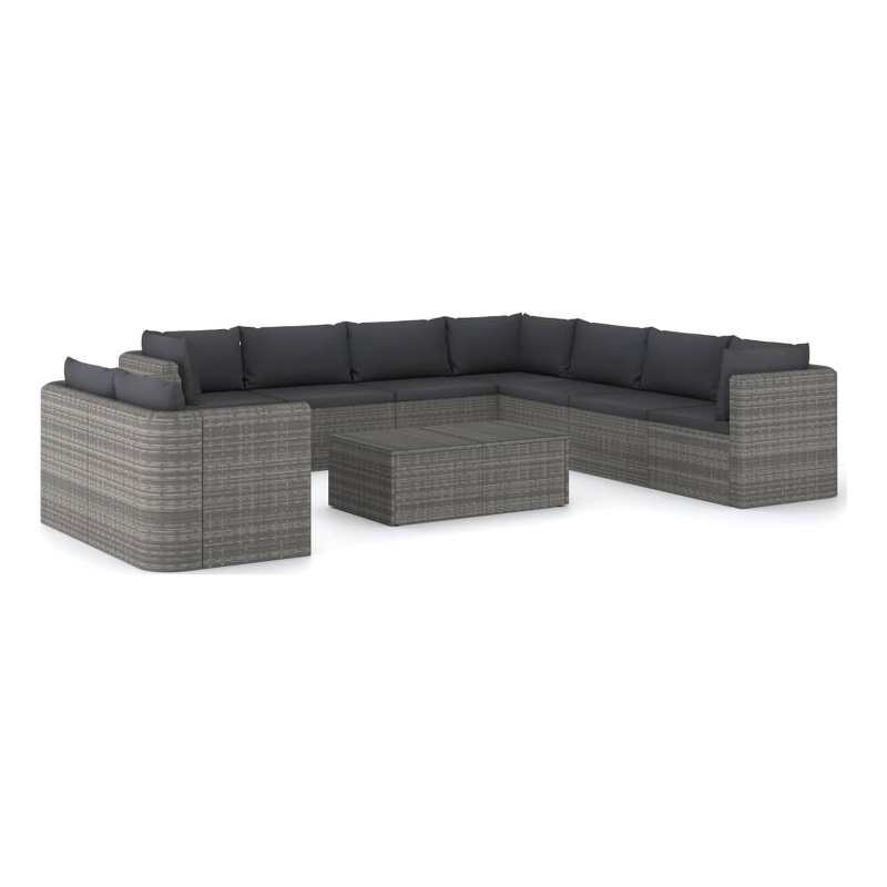 Afuera Living 10 Piece Poly Rattan Garden Lounge Set in Gray