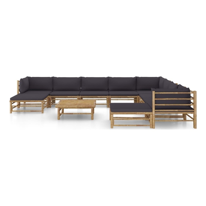 Afuera Living 11 Piece Bamboo Medium Garden Lounge Set in Gray