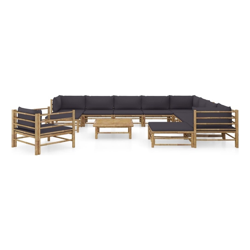 Afuera Living Contemporary 12 Piece Bamboo Garden Lounge Set in Gray