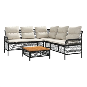 Afuera Living Contemporary Solid Acacia Wood Sofa Set in Black/Cream