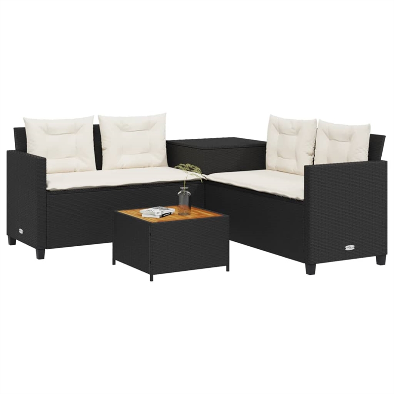 Afuera Living Contemporary Solid Acacia Wood Sofa Black/Cream