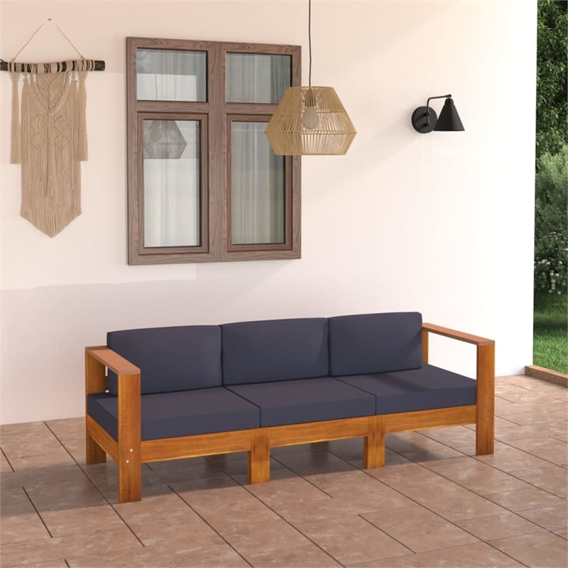 Afuera Living Contemporary Solid Acacia Wood Garden Sofa in Gray