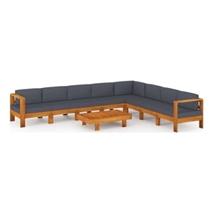 Afuera Living Contemporary 9 Piece Solid Acacia Wood Lounge Set in Gray