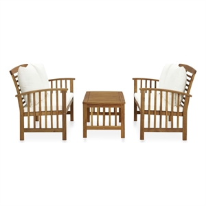 Afuera Living 3 Piece Solid Acacia Wood Medium Garden Lounge Set in White/Cream