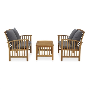 Afuera Living 3 Piece Solid Acacia Wood Medium Garden Lounge Set in Gray
